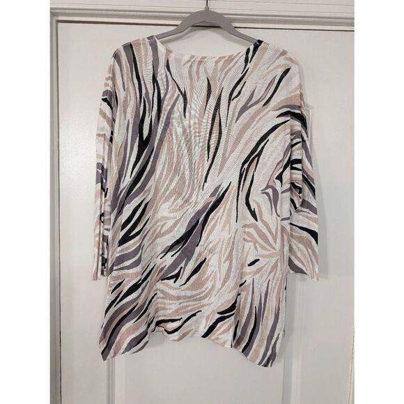 Kinross Linen‎ Sweater women's Large tan black neutral swirls modern lagenlook - Picture 7 of 7